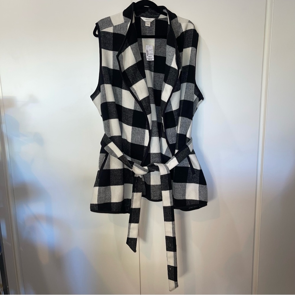 C J Banks 3X NWT Black & White Belted Checkered Warm Wool Blend Vest